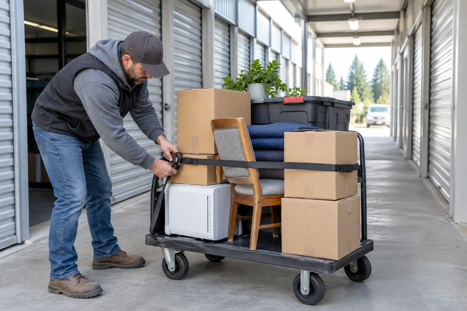 Access and loading setup for a storage unit cleanout